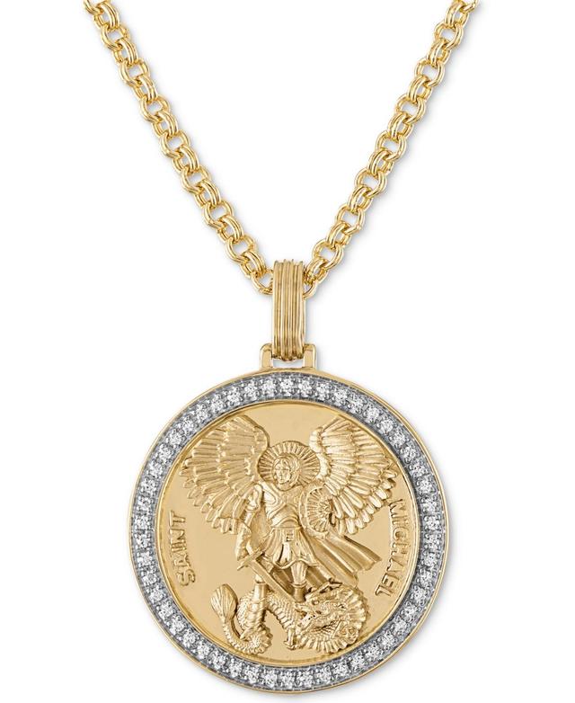 Diamond St. Michael Medallion 22 Pendant Necklace (1/4 ct. t.w.) in 18k Gold-Plated Sterling Silver, Created for Macy's Product Image