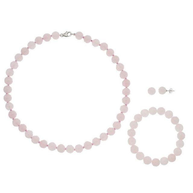 Sterling Silver Agate Bead Necklace Bracelet & Earring Set, Womens, Pink Product Image