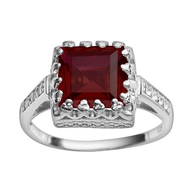 Designs by Gioelli Sterling Silver Garnet and Lab-Created White Sapphire Crown Ring, Womens Red Product Image