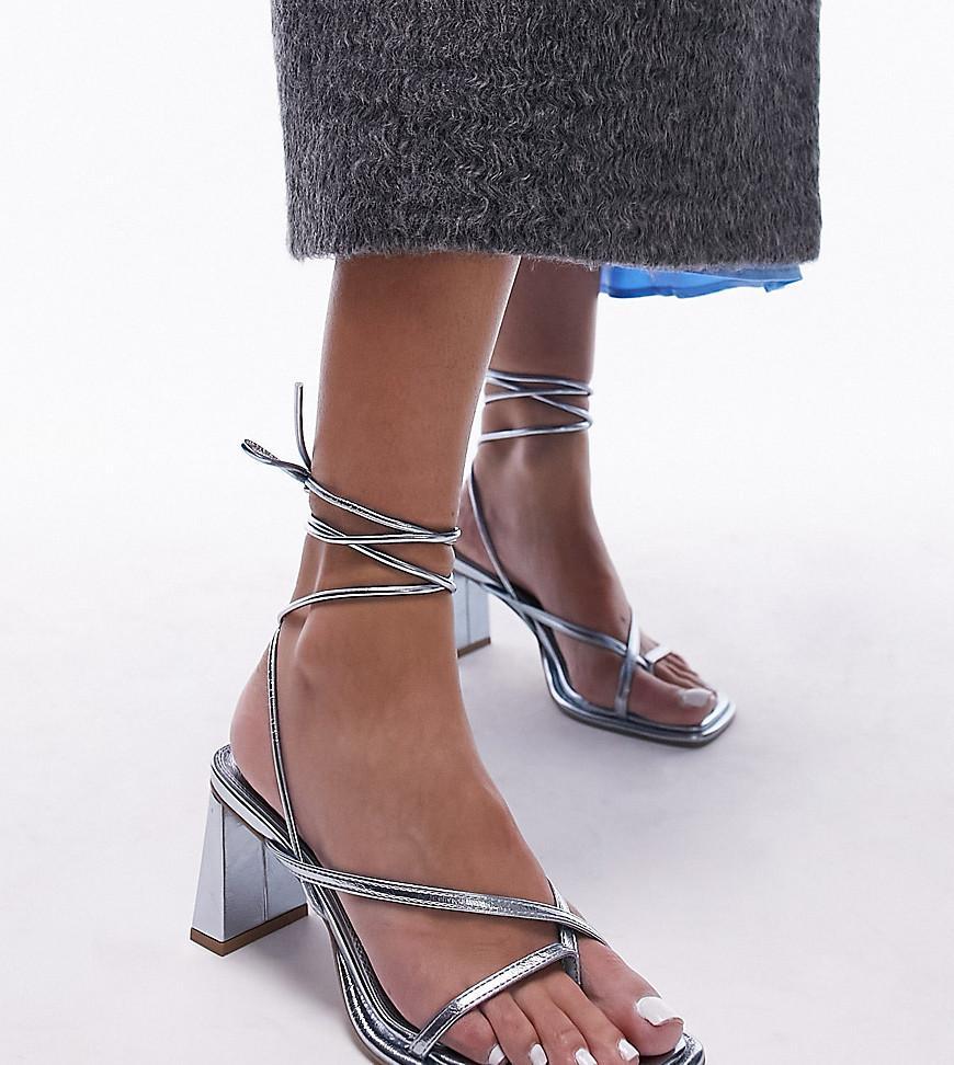 Topshop Wide Fit Elsie strappy platform with ankle tie Product Image