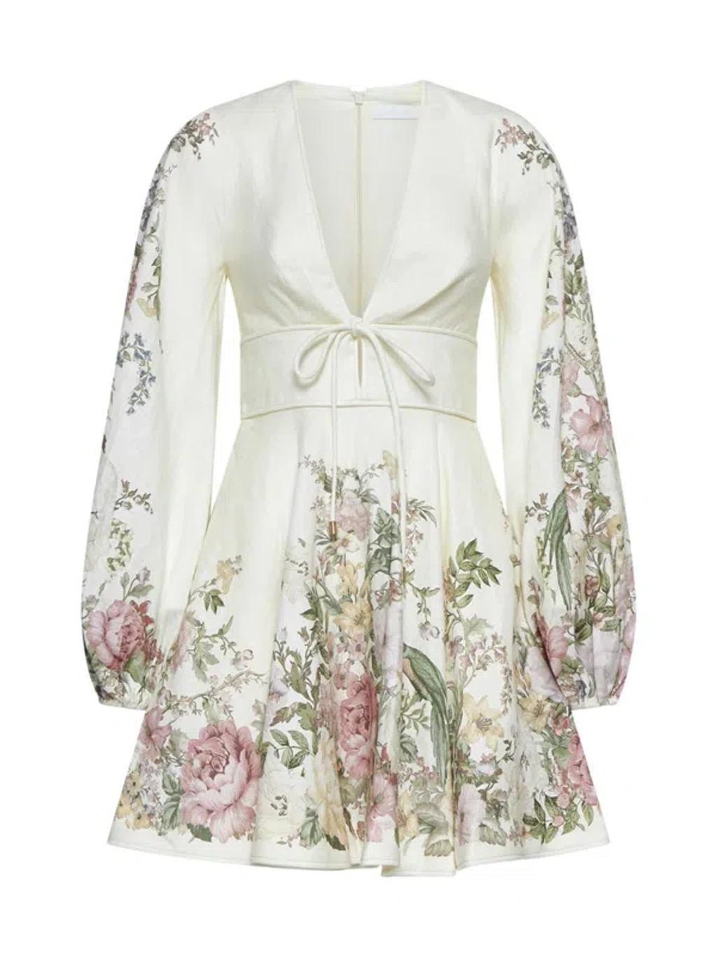 ZIMMERMANN Waverly Plunge Mini Dress In Cream Floral Product Image