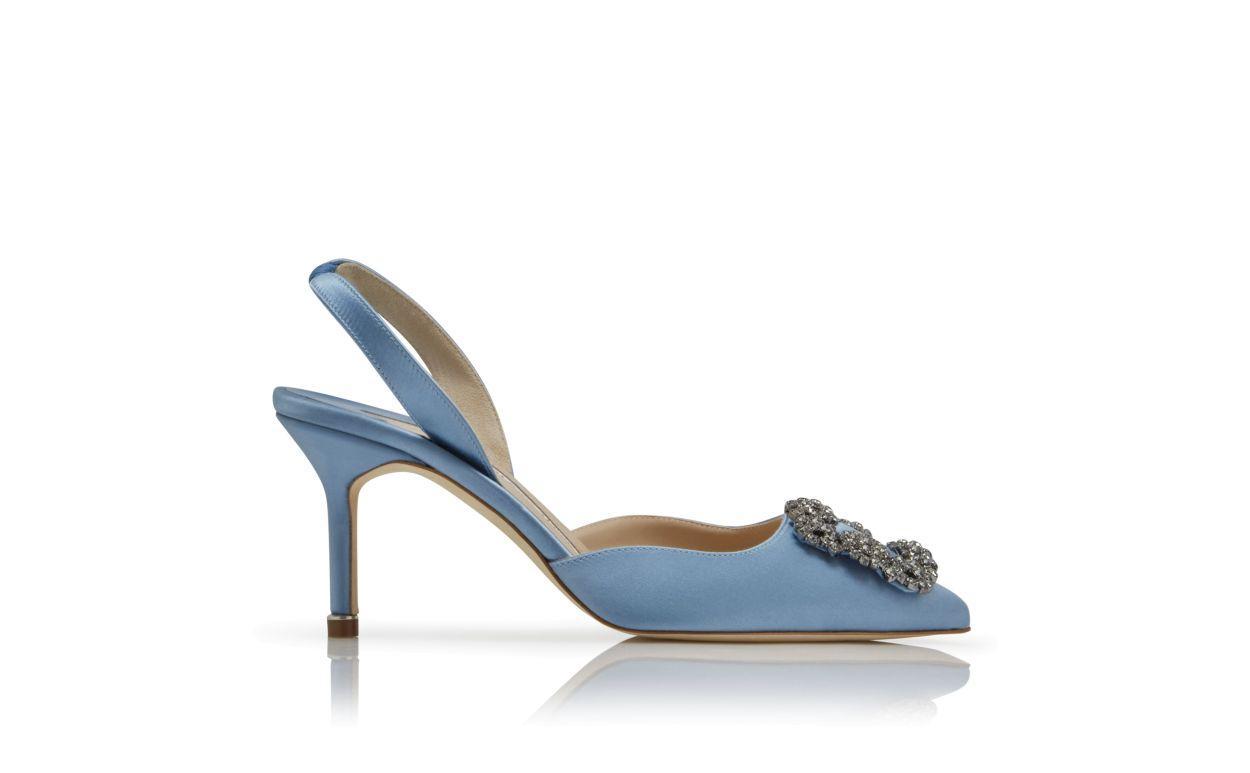 HANGISLI Light Blue Satin Jewel Buckle Slingback Pumps Product Image