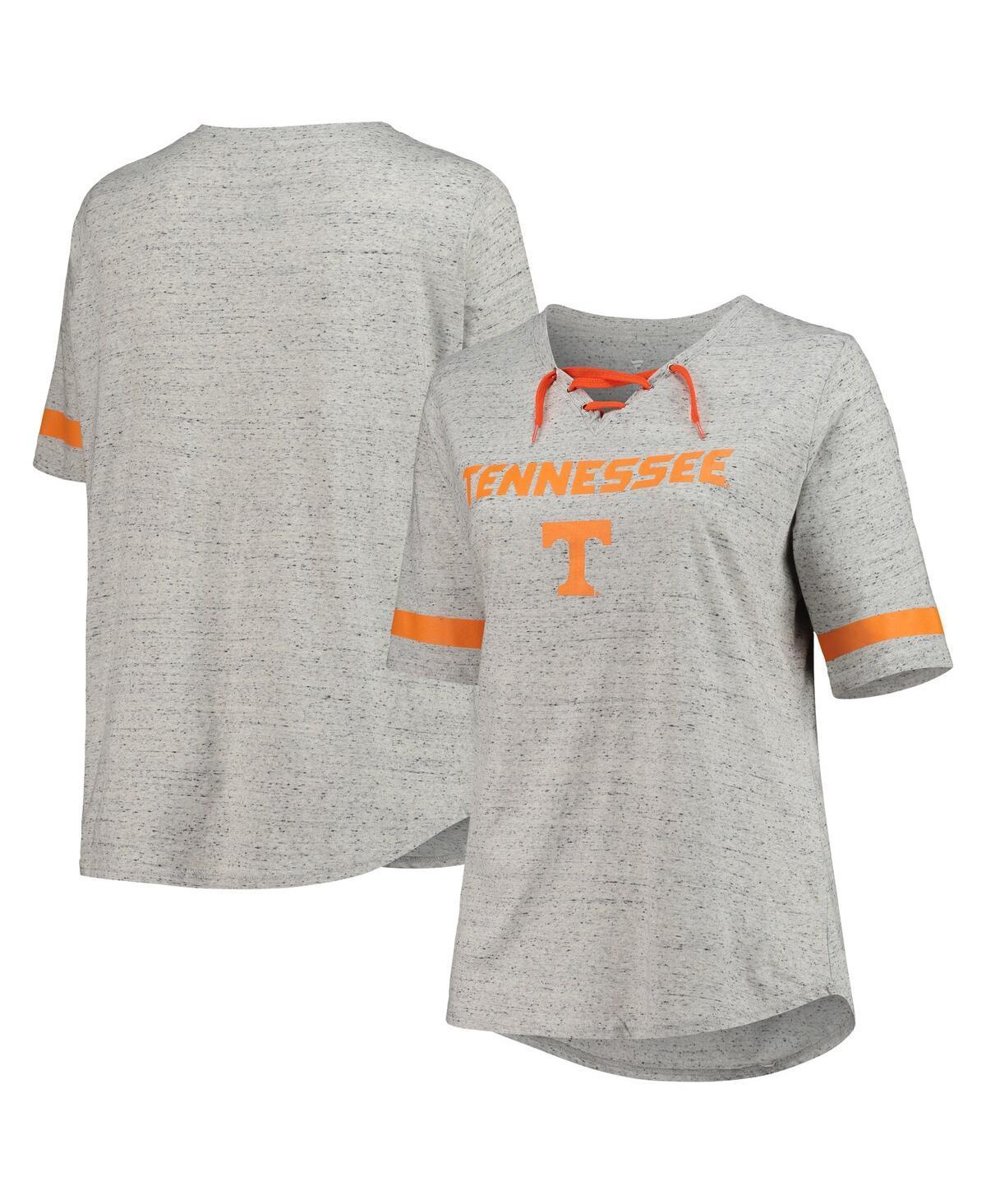 Womens Heathered Gray Tennessee Volunteers Plus Size Lace-Up V-Neck T-shirt Product Image