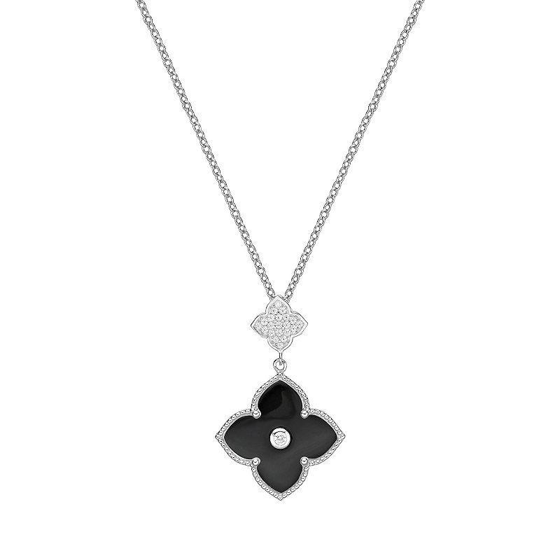 Gemminded Sterling Silver Black Onyx Clover Pendant Necklace, Womens Product Image