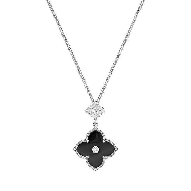 Gemminded Sterling Silver Black Onyx Clover Pendant Necklace, Womens Product Image