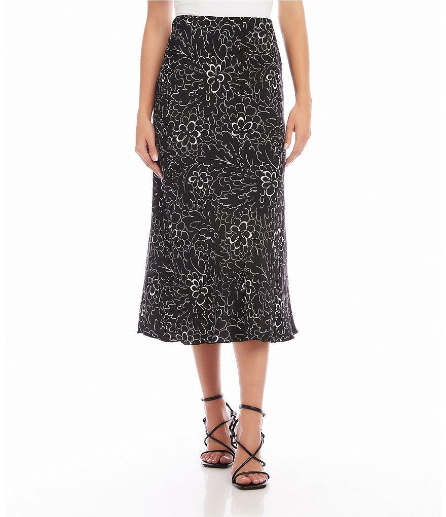 Karen Kane Botanical Print Bias-Cut Pull-on A-Line Midi Skirt Product Image