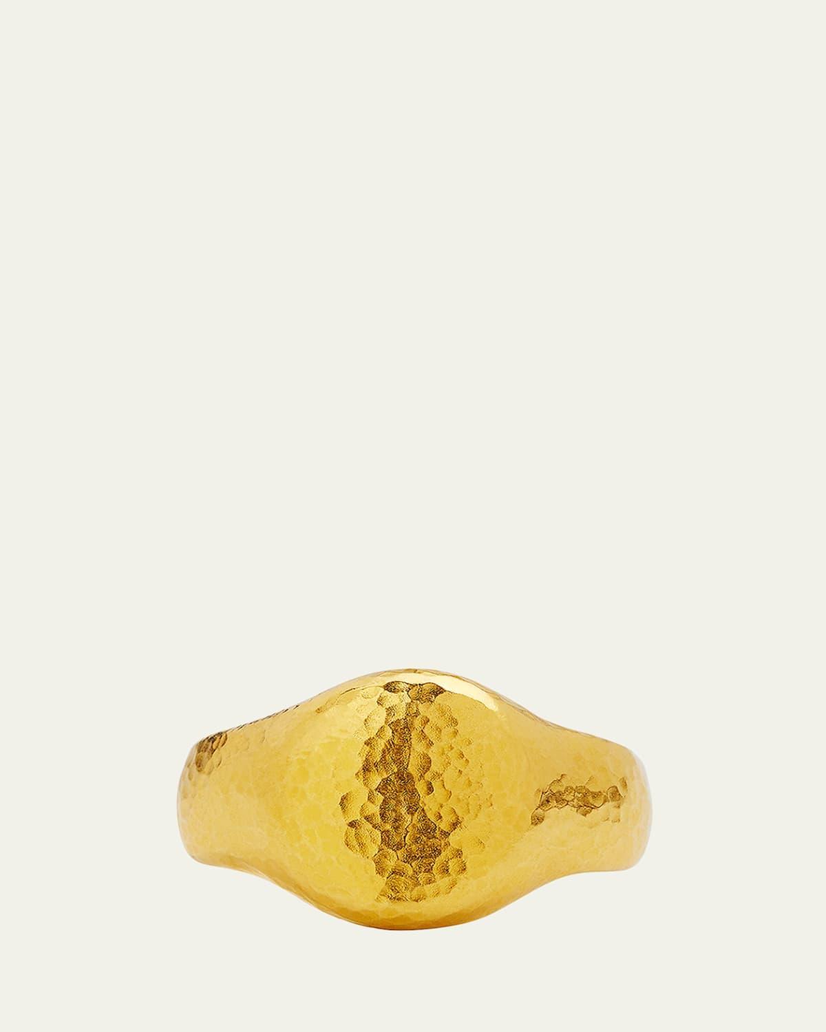 Mens Hammered 22K Yellow Gold Signet Ring Product Image