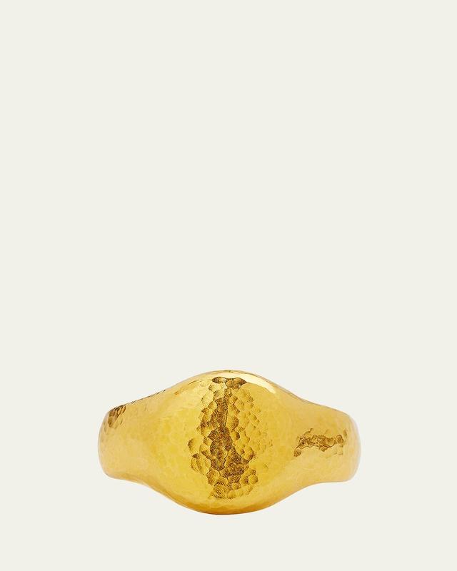 Mens Hammered 22K Yellow Gold Signet Ring Product Image