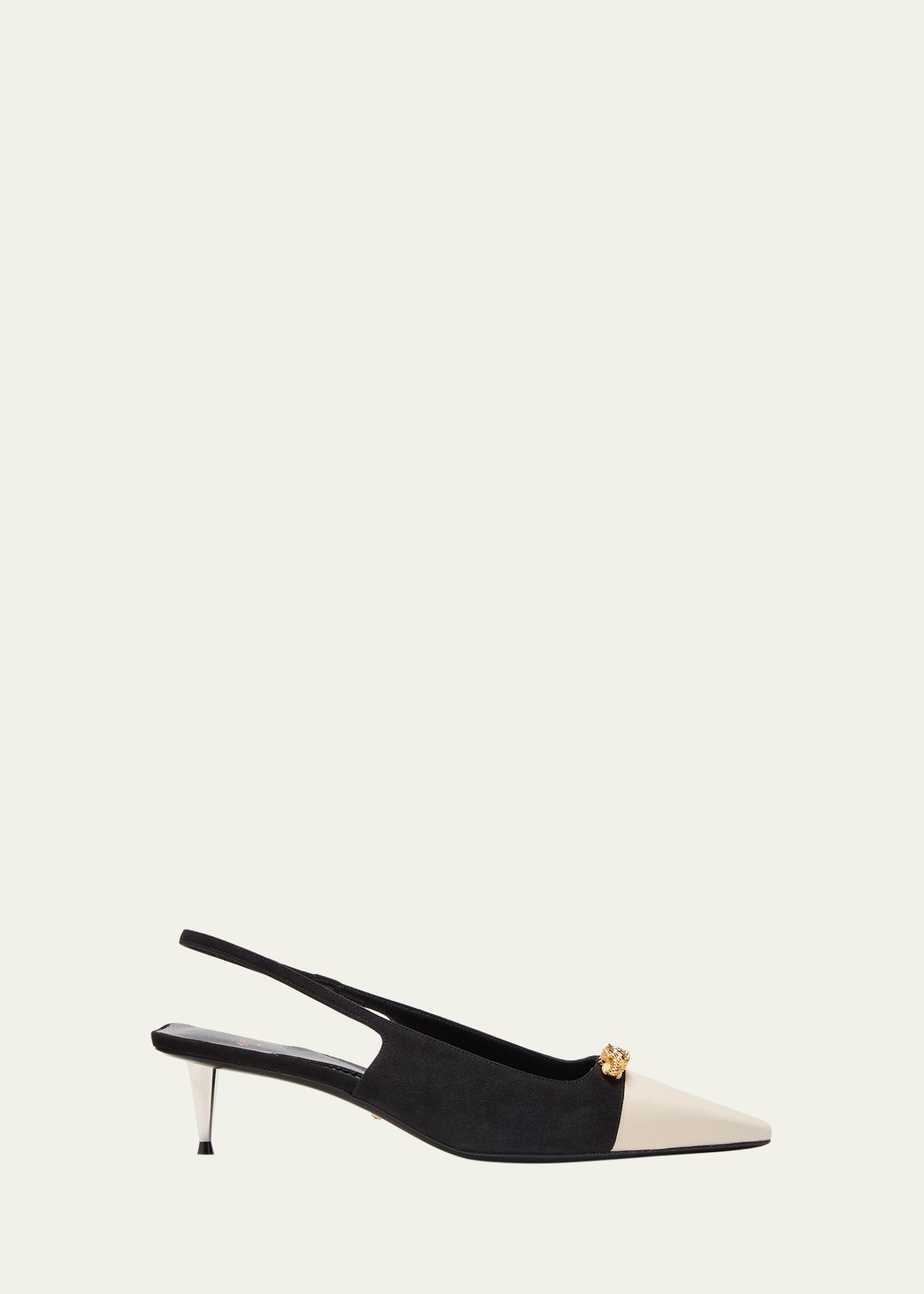 Mona Bicolor Kitten-Heel Slingback Pumps Product Image