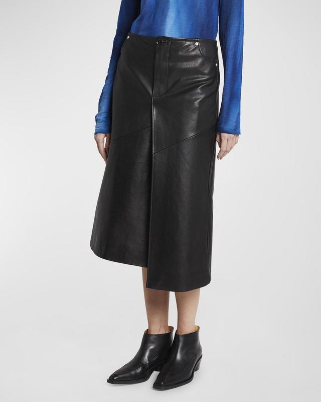 Womens Nappa Leather Wrap Midi-Skirt Product Image