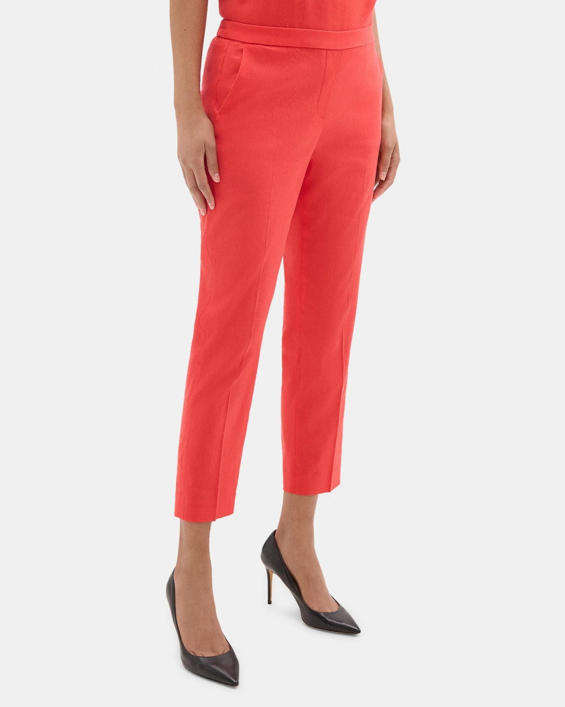 Slim Cropped Pull-On Pant in Stretch Linen-Blend Product Image