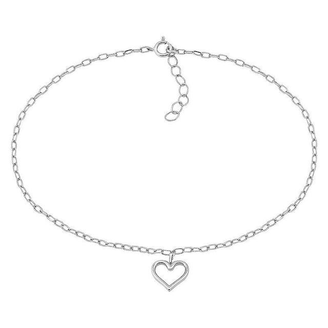 Aleure Precioso 18K Gold Plated Open Heart Charm Anklet, Womens Sterling Silver Product Image