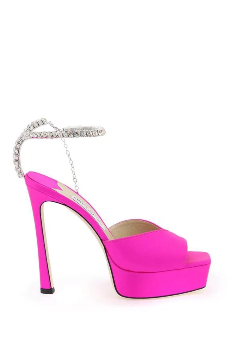 Saeda 125 Embellished Satin Platform Pumps In Fuchsia Product Image