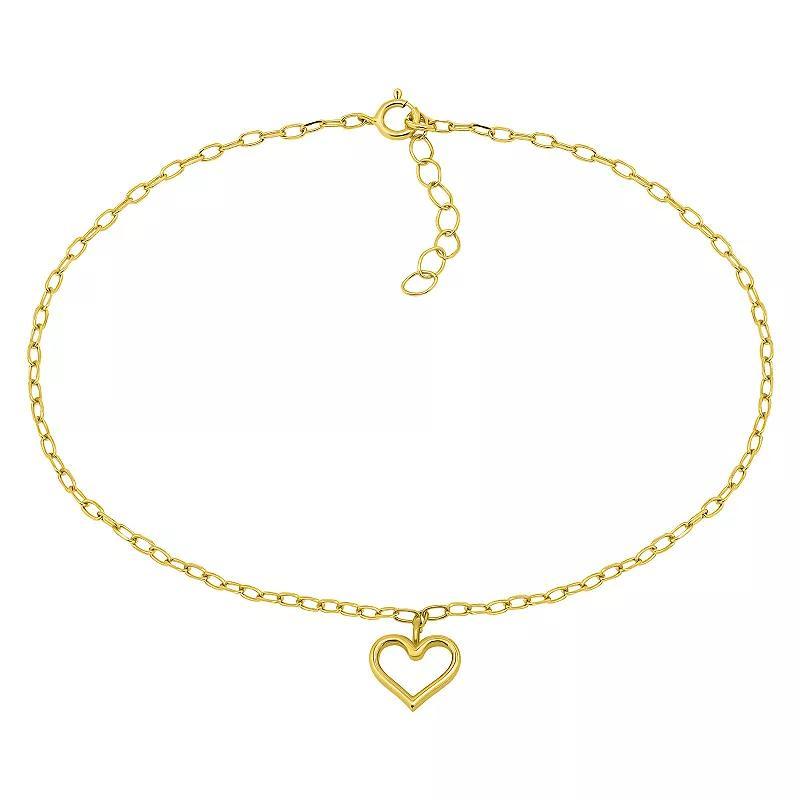 Aleure Precioso 18K Gold Plated Open Heart Charm Anklet, Womens Sterling Silver Product Image