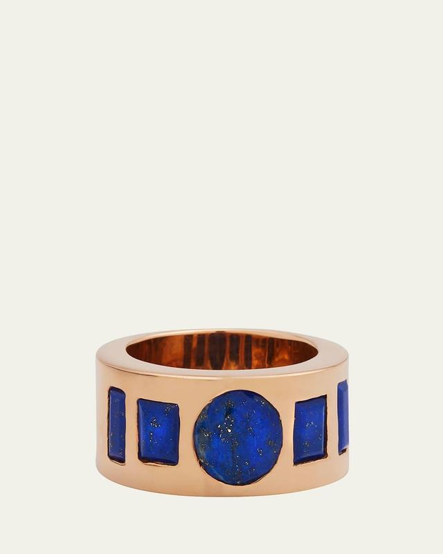 Mens 18K Rose Gold & Lapis Cigar Ring Product Image