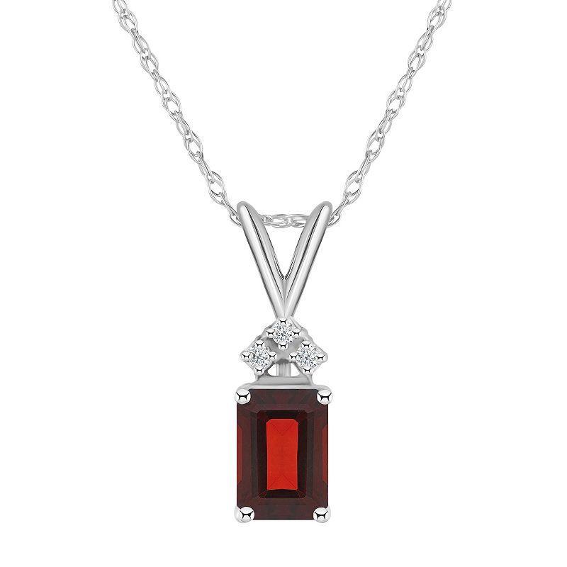 Celebration Gems 14k Gold Emerald Cut Garnet & Diamond Accent Pendant Necklace, Womens Red Product Image