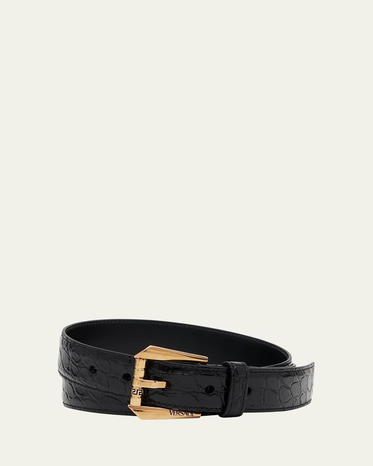 Mens Croc-Effect Leather Belt Product Image