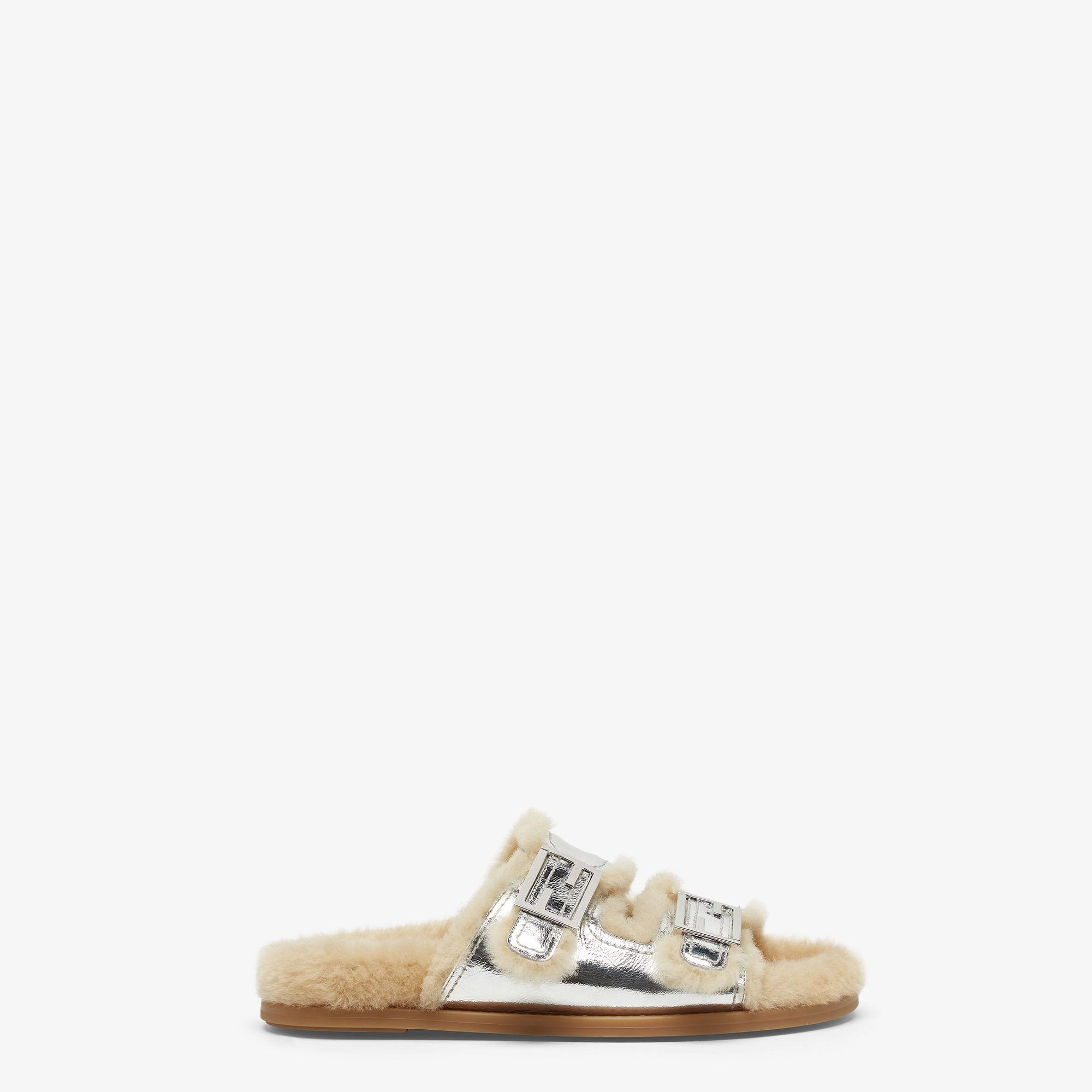 Fendi FeelSilver nappa leather slides Product Image