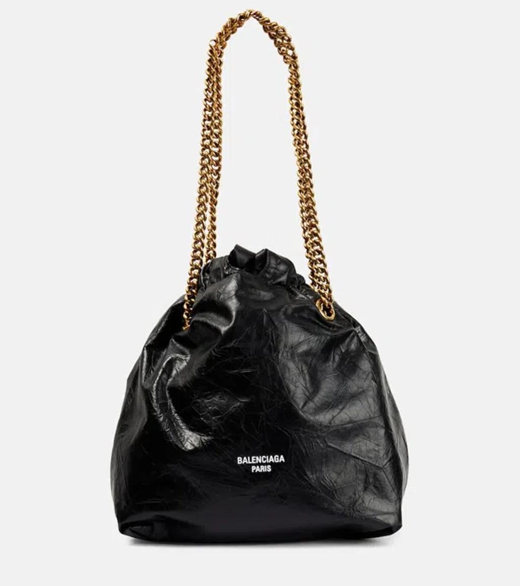 BALENCIAGA Crush Small Leather Tote Bag In Black Product Image