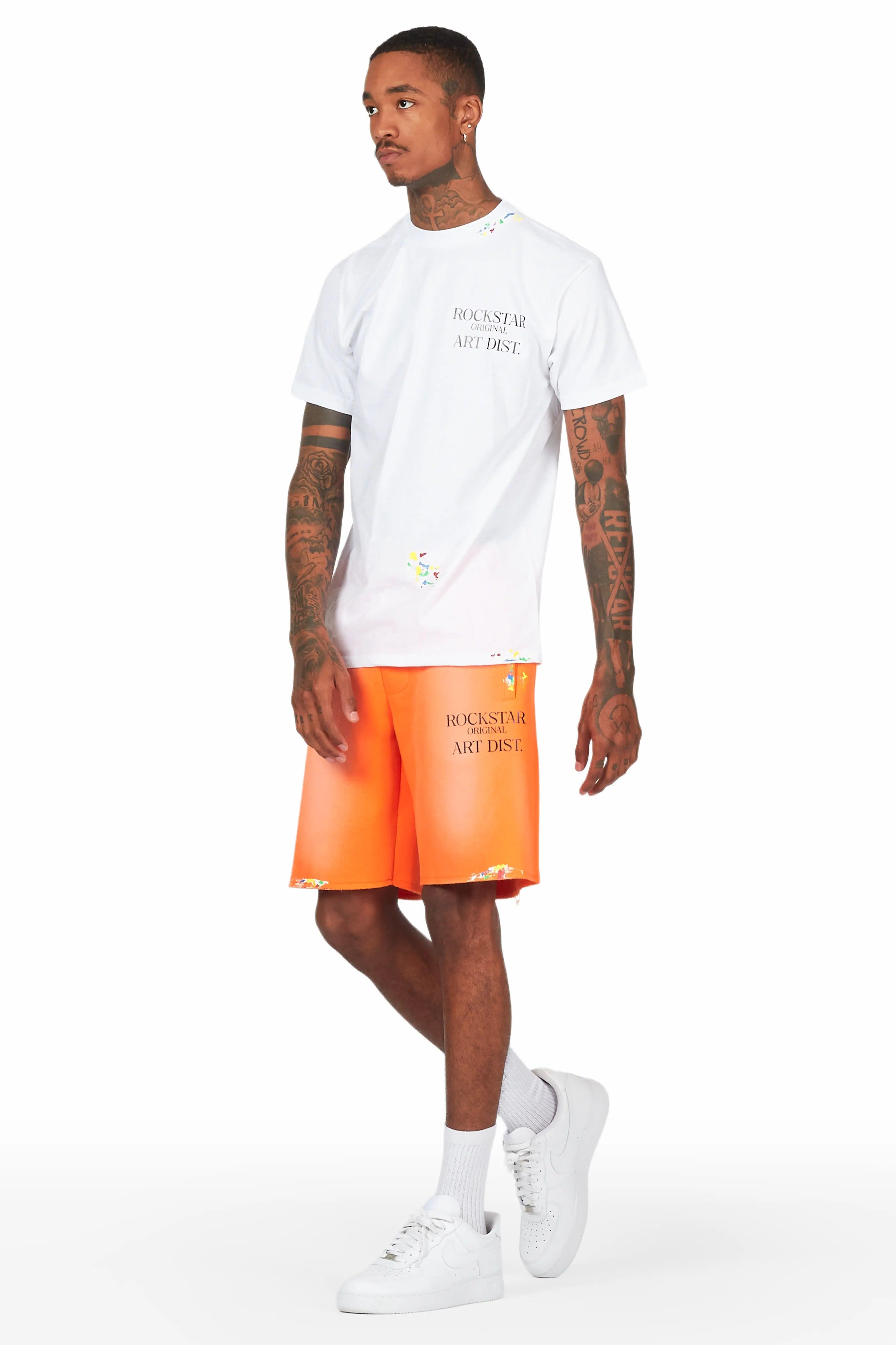 Rockstar Art Dist. White/Orange T-Shirt Short Set Male Product Image