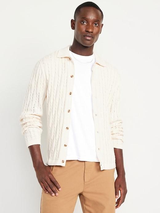 Button-Down Cable-Knit Sweater Product Image