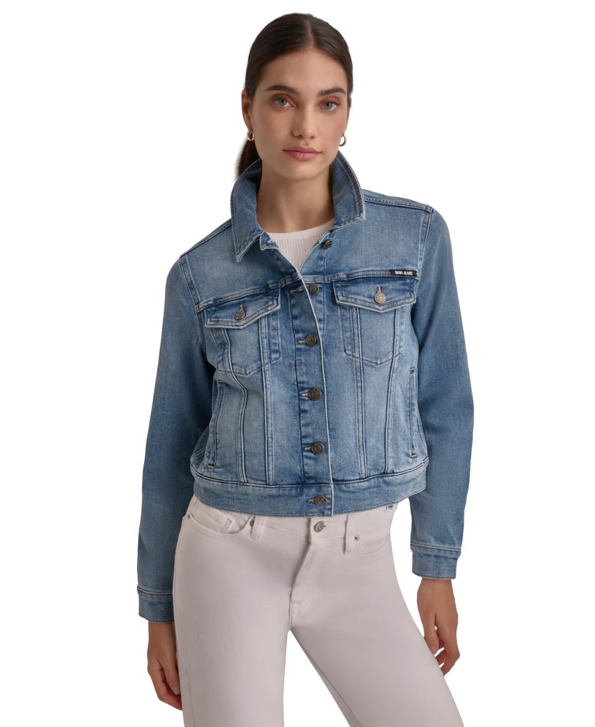 Dkny Jeans Womens Button-Down Denim Trucker Jacket Product Image