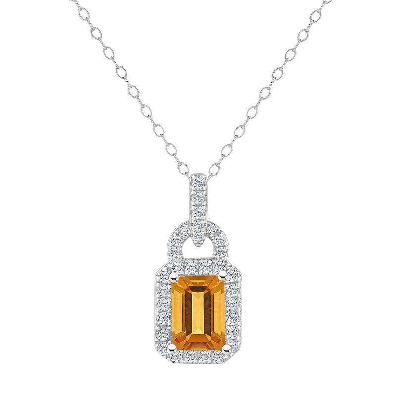 Celebration Gems Sterling Silver Citrine & White Topaz Accent Lock Pendant Necklace, Womens Product Image