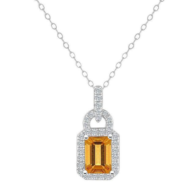 Celebration Gems Sterling Silver Citrine & White Topaz Accent Lock Pendant Necklace, Womens Product Image