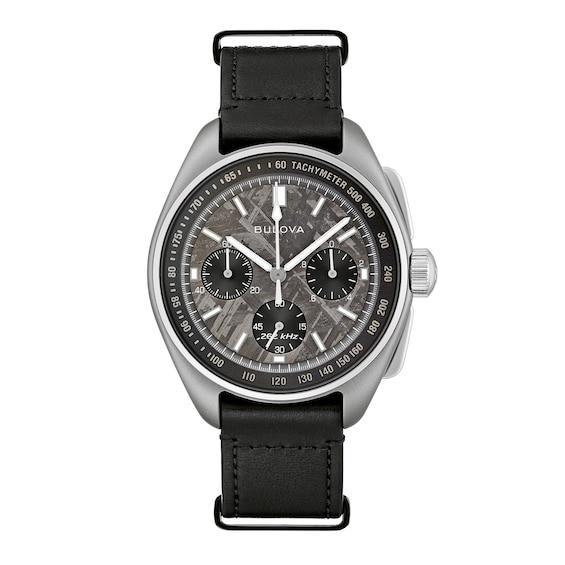 Bulova Mens Chronograph Lunar Pilot Meteorite Black Leather Strap Watch 44mm - Limited Edition Product Image