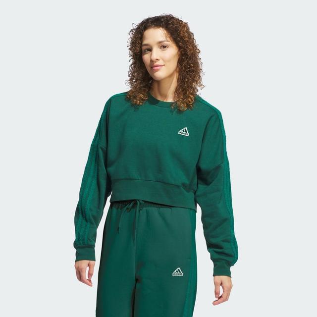 adidas Coze 3-Stripes Crew Sweatshirt Collegiate Green XL Womens Product Image