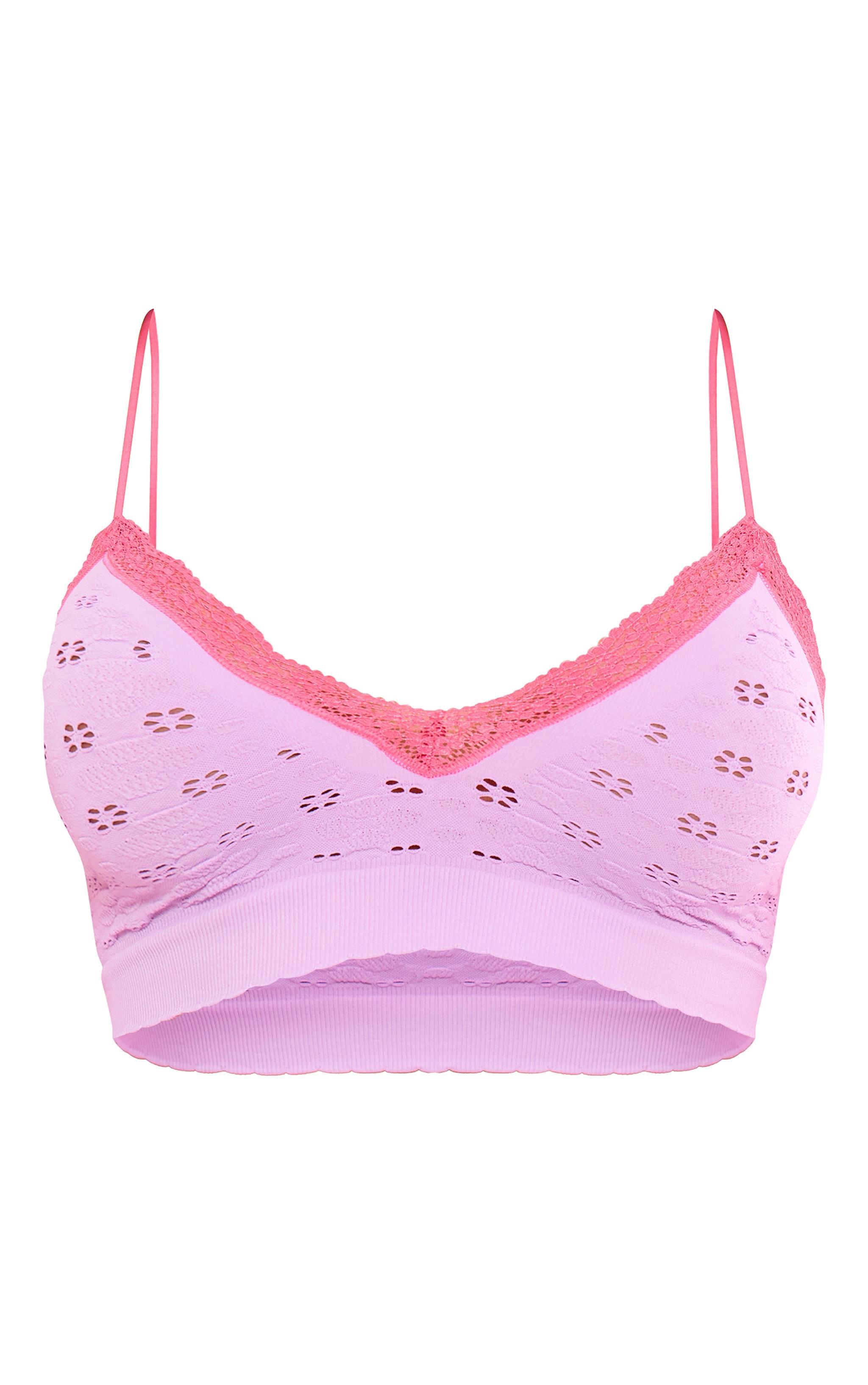 Lilac Contrast Lace Textured Seamless Bralette Product Image