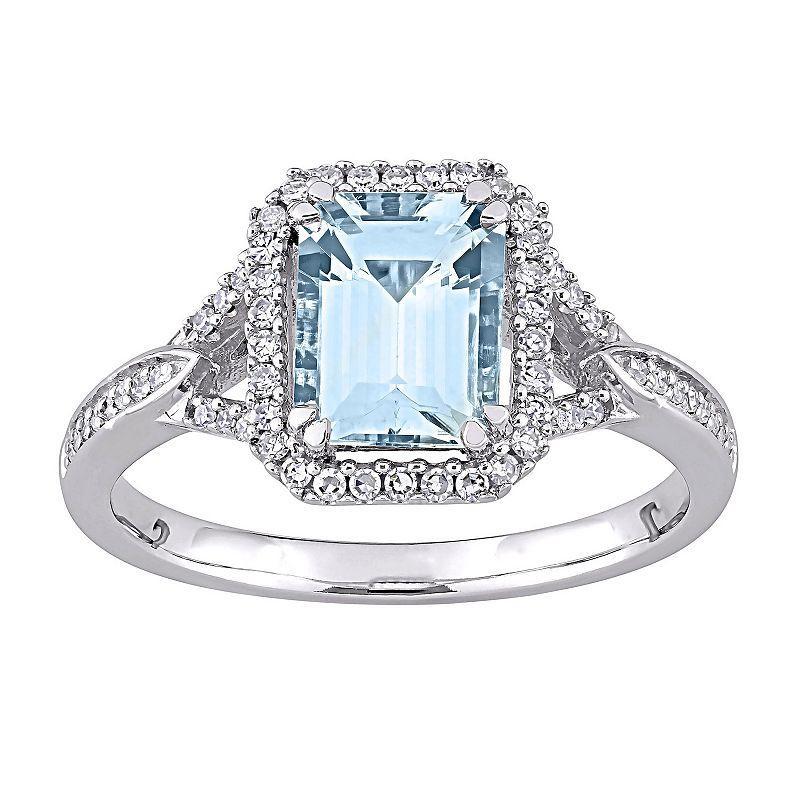 Stella Grace 14k White Gold Aquamarine & 1/5 Carat T.W. Diamond Engagement Ring, Womens Blue Product Image