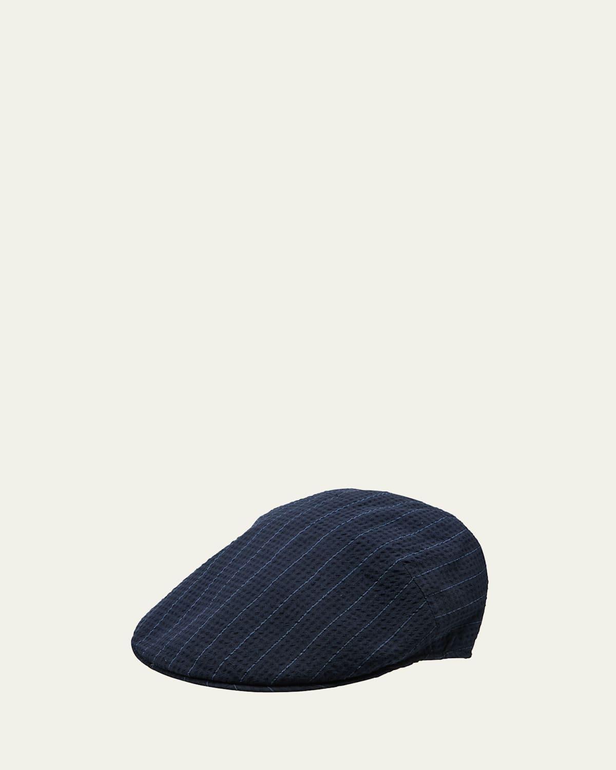 Mens Seersucker Stripe Flat Cap Product Image