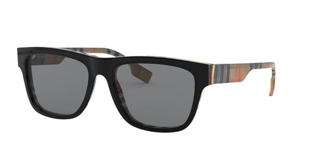 burberry 56mm Rectangular Sunglasses in Black/Vintage Check /Grey at Nordstrom Product Image