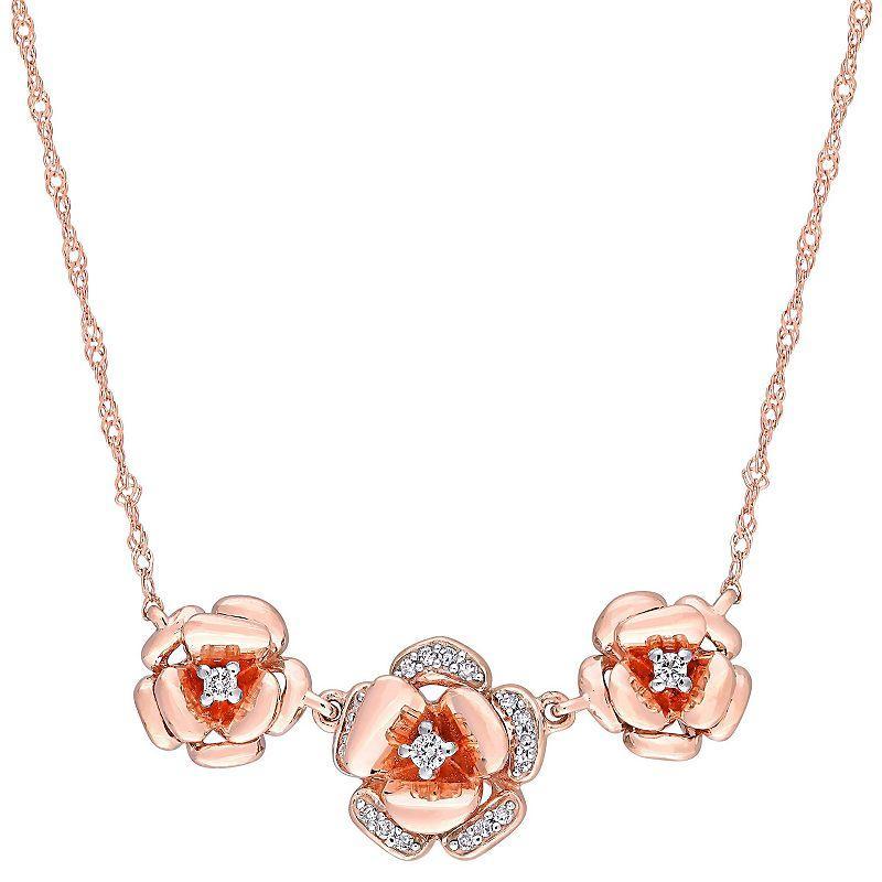 Stella Grace 10k Rose Gold 1/10 Carat T.W. Diamond Rose Necklace, Womens 10k Gold Product Image