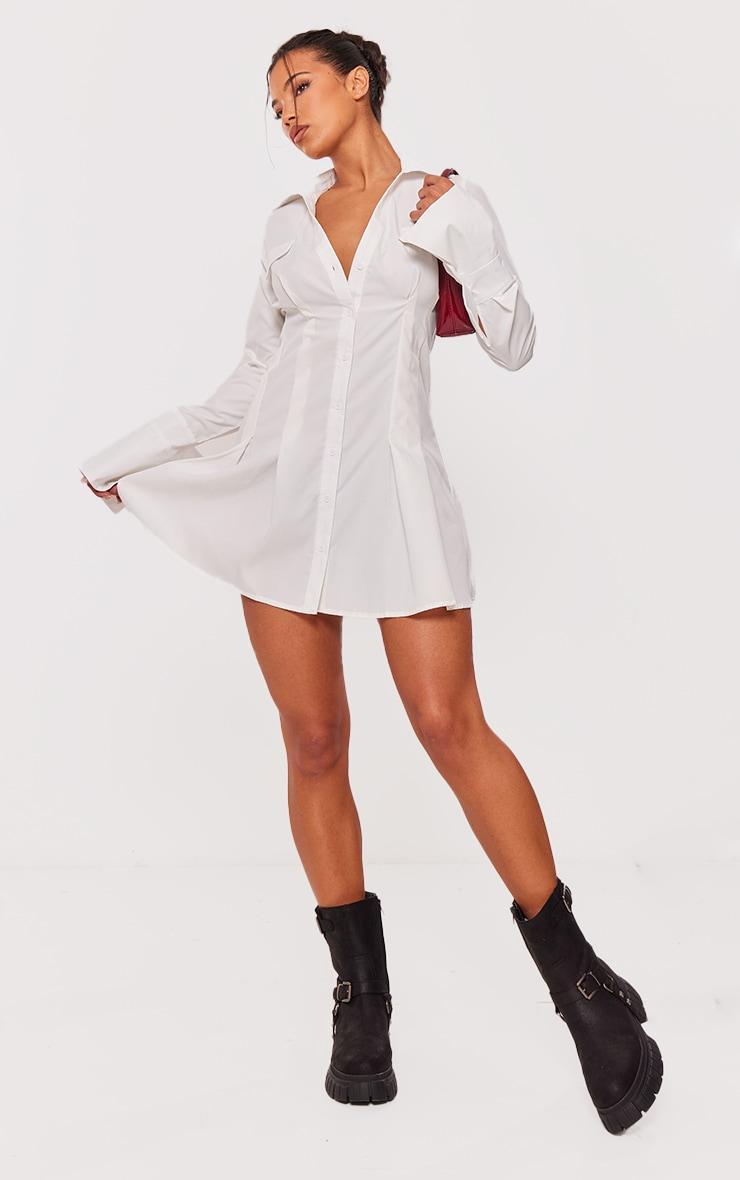  White Cotton Poplin Pleated Flared Sleeve Shirt Dress product image