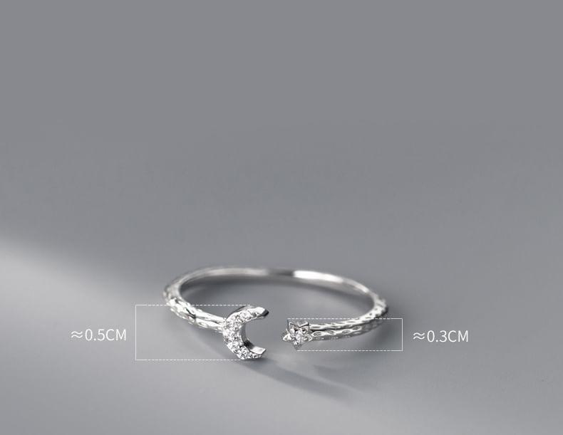 S925 Sterling Silver Moon & Star Open Ring Product Image