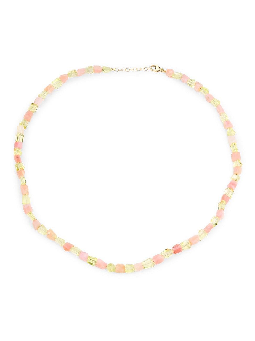 Womens Purple Rain 14K Yellow Gold, Pink Opal & Lemon Quartz Beaded Necklace Product Image