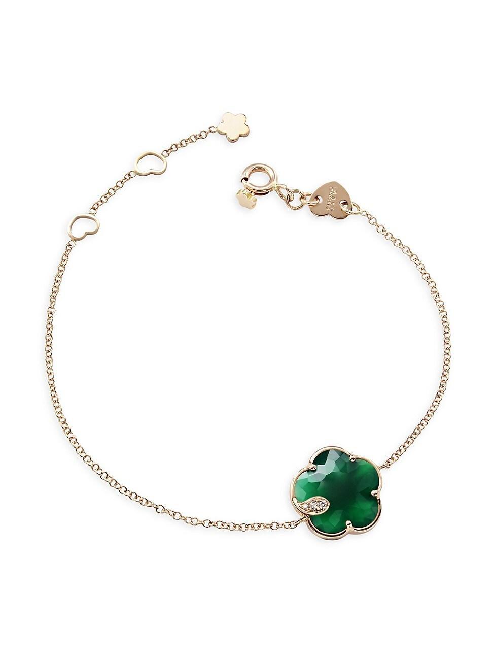 Womens Petit Joli 18K Rose Gold, Green Agate, & Diamond Flower Charm Bracelet Product Image