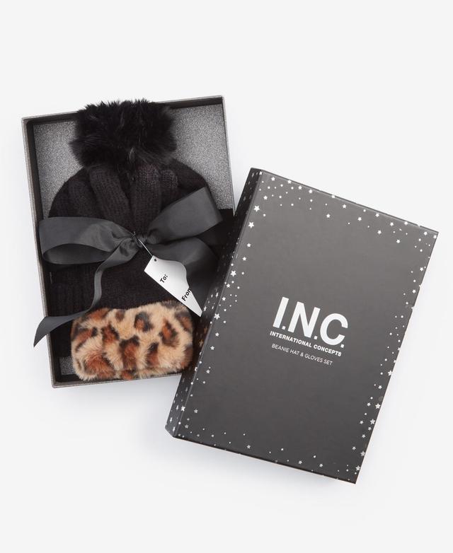 I.n.c. International Concepts Womens Beanie & Faux-Fur-Trim Gloves Gift Set, Created for Macys Product Image