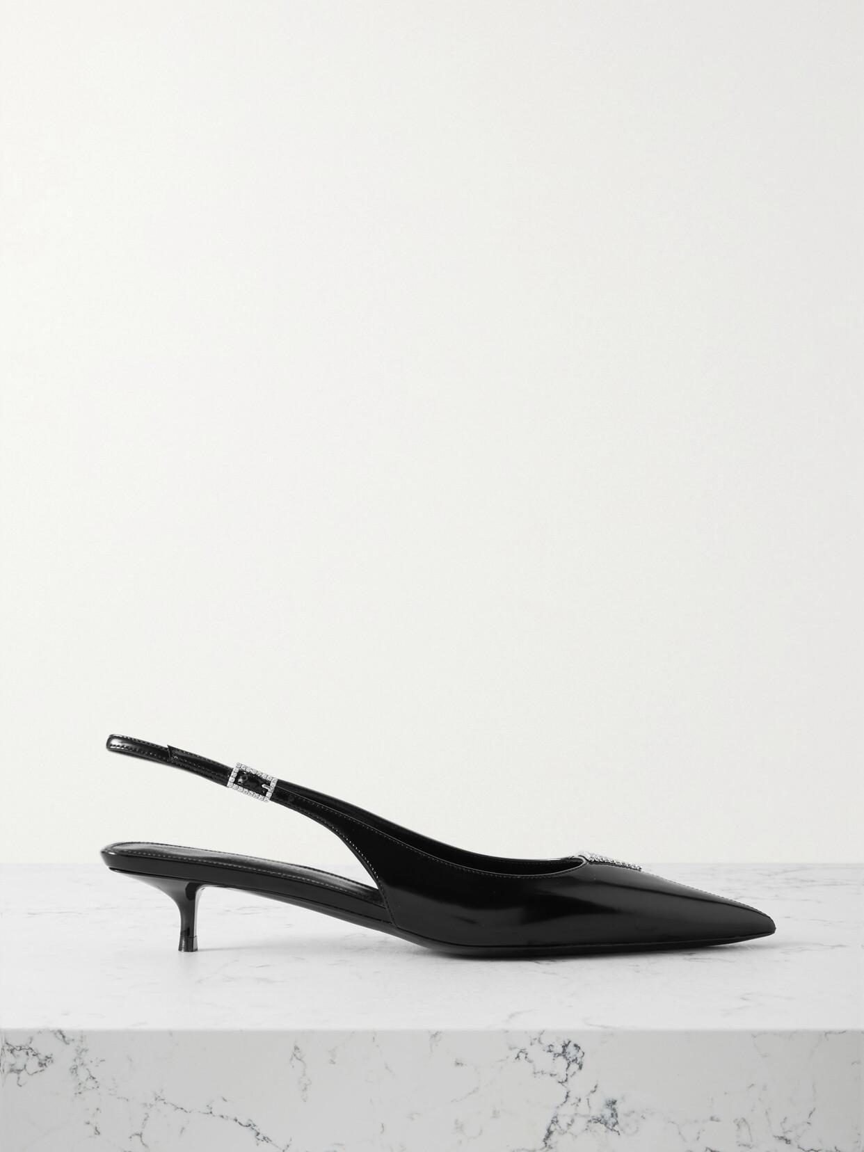 Cherish Crystal-embellished Glossed-leather Slingback Pumps In Black Product Image