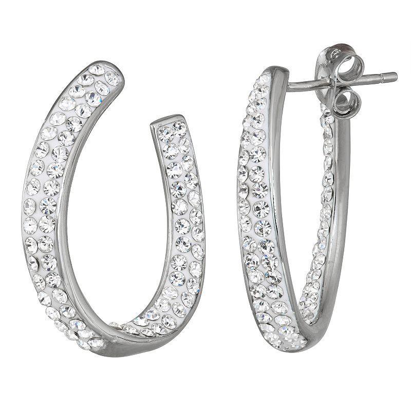 Chrystina Fine Silver-Plated Open U-Shape Hoop Earrings, Womens, White Product Image