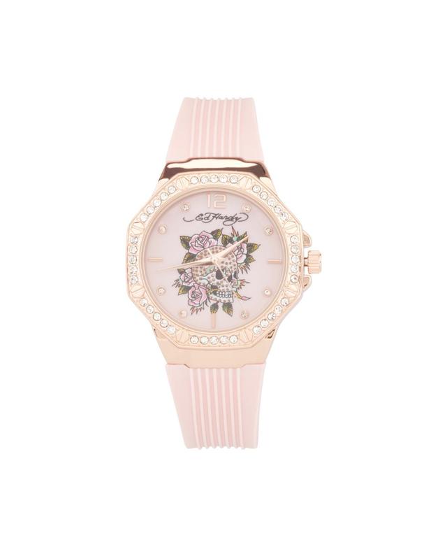 Ed Hardy Womens Quartz Blush Textured Silicone Strap Watch 38mm Product Image