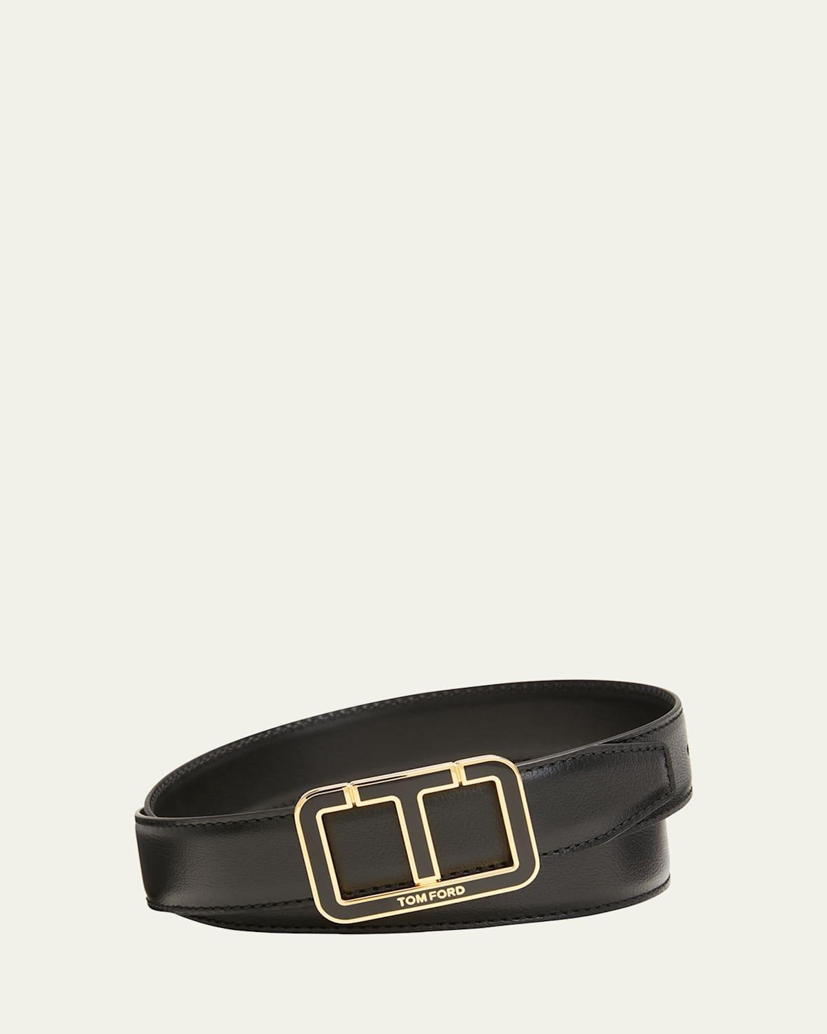 Mens T-Buckle Grained Leather Belt Product Image