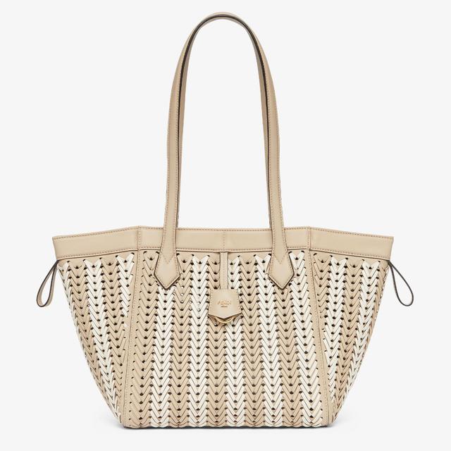 Fendi Origami MediumBeige and camellia interlaced leather bag that can be transformed Product Image