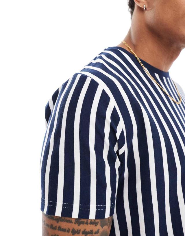 Brave Soul vertical stripe t-shirt in navy & white Product Image