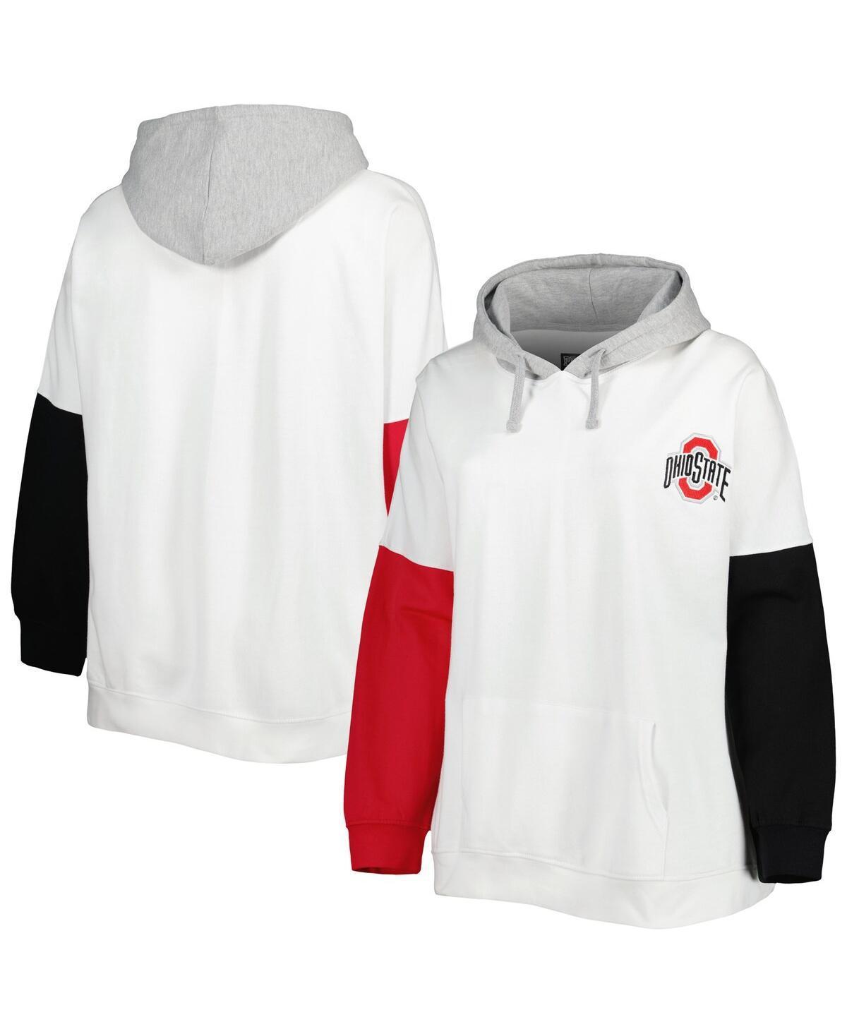 Womens /Scarlet Ohio State Buckeyes Plus Size Contrast Dolman Sleeve Pullover Hoodie Product Image