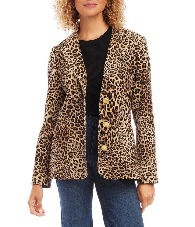 Karen Kane Leopard Print Stretch Corduroy Notch Collar Long Sleeve Button Front Jacket Product Image