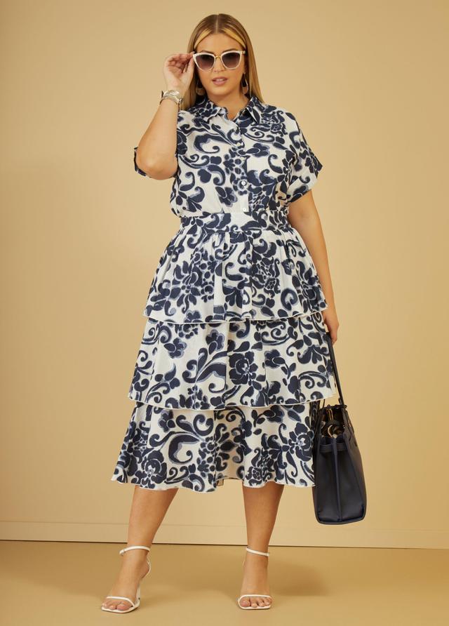 Plus Size Tiered Printed Cotton Skirt Ashley Stewart Product Image