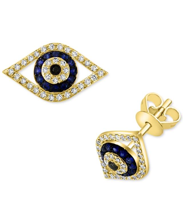 Womens 14K White Gold, Blue Sapphire & 0.21 TCW Diamond Evil Eye Stud Earrings Product Image